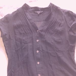 Cute Black Silk Express button up Sheer Blouse S